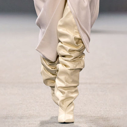 Catwalk Pleated Over-the-knee Boots Female Pointed Toe Wedge High-heel Boots