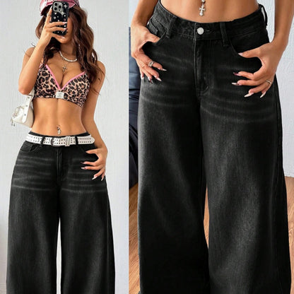 Women's Summer New High-waisted Straight Loose Trendy Wide-leg Floor-length