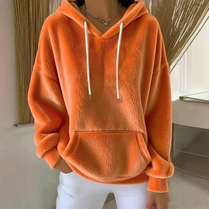Women's Solid Color Lamb Fleece Lined Versatile Sweatshirt For Autumn And Winter