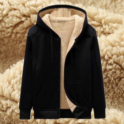 Solid Thermal Fleece-Lined Zipper Hoodie