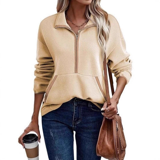 Women's Half-Zip Pullover Hoodie Lapel Pocket Jacket