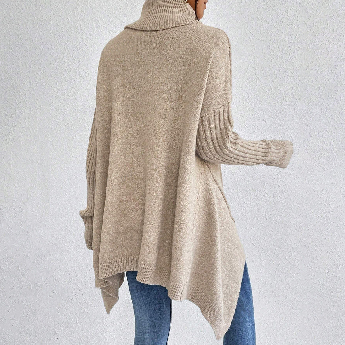 Irregular Turtleneck Sweater Winter Loose Long Sleeve Knitted Tops Leisure Warm Pullover Sweater Women's Clothing - SD & CO.