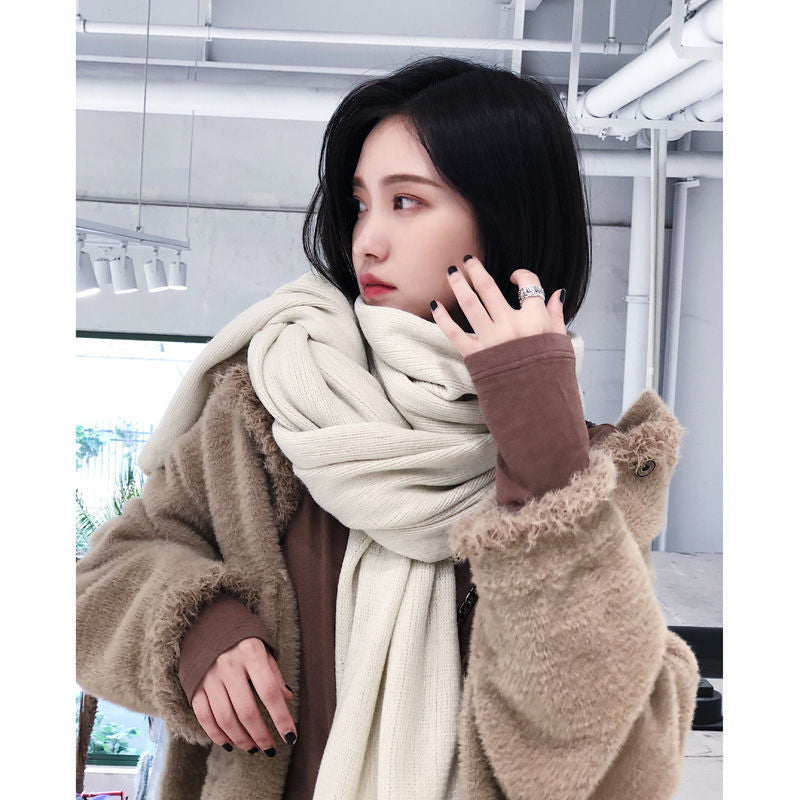 Women's Versatile Fashion Solid Color Knitted Woolen Scarf