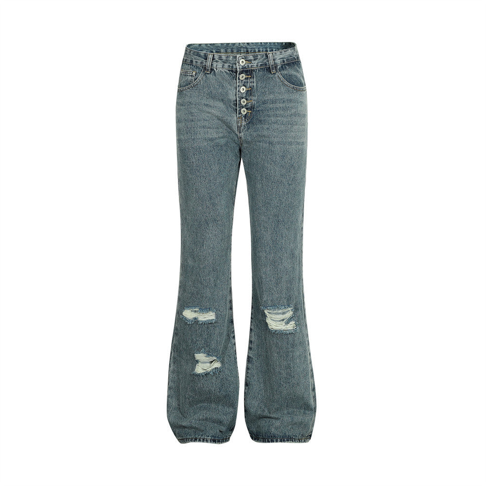 Ripped Denim Bootcut Trousers Men And Women