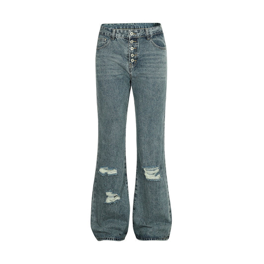 Ripped Denim Bootcut Trousers Men And Women