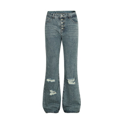 Ripped Denim Bootcut Trousers Men And Women