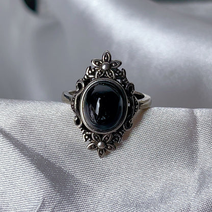 Fashionable Golden Black Tourmaline Pendant Ring For Women