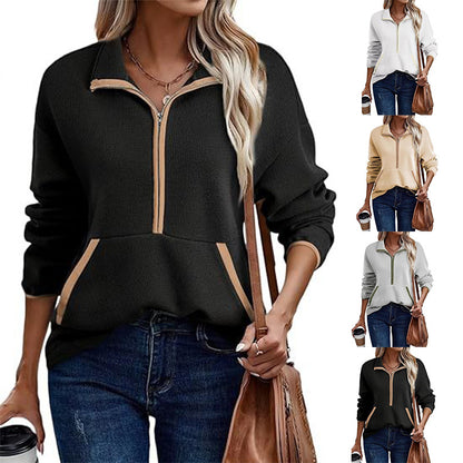 Women's Half-Zip Pullover Hoodie Lapel Pocket Jacket