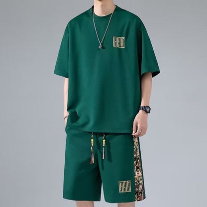 Waffle Embroidery Summer Loose All-match Short Sleeve Two-piece Set - SD & CO.