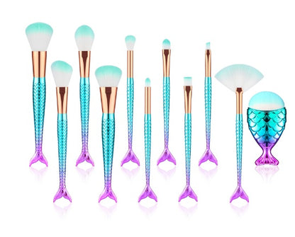 11pcs Makeup Brushes Kit Maquiagem Maquillaje New Mermaid Foundation Eyebrow Eyeliner Cosmetic Makeup Brushes - SD & CO.