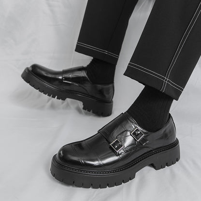 Men's Thick Bottom Horsebit Buckle Slip On Loafers Big Head Leather Shoes