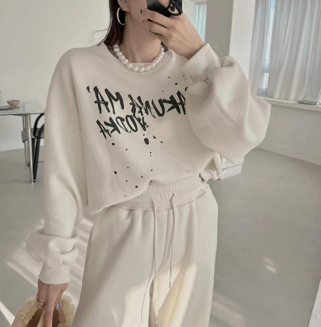 Retro Style Round Neck Letter Print Sweatshirt