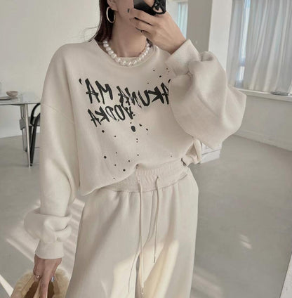 Retro Style Round Neck Letter Print Sweatshirt