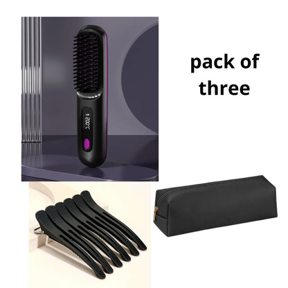 2 In 1 Straight Hair Comb Wireless Hair Straightener Brush Hair Fast Heating Portable Hot Curler USB Charging - SD & CO.