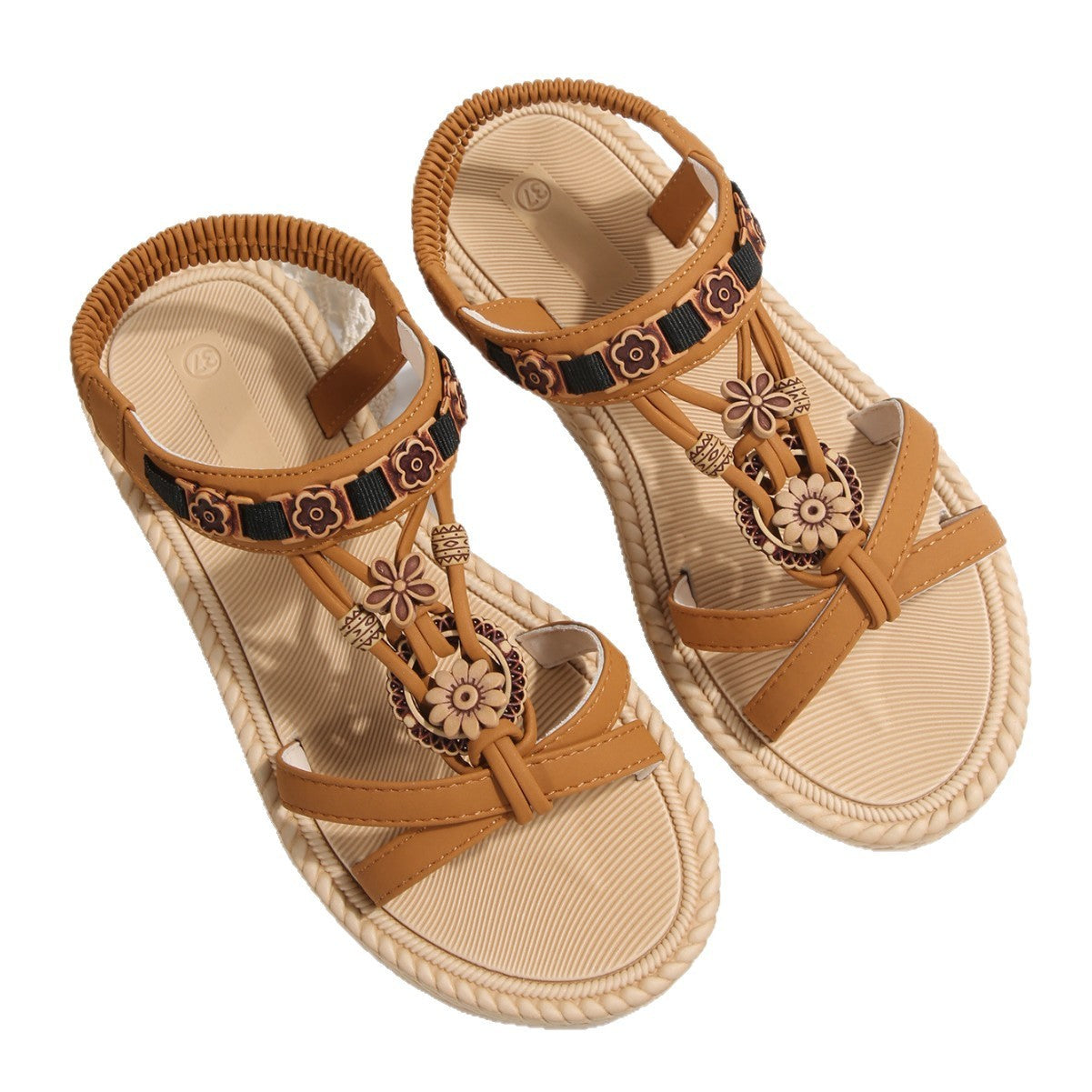 New Large Size Flat Bottom Ultra-light Sole Beaded Sandals